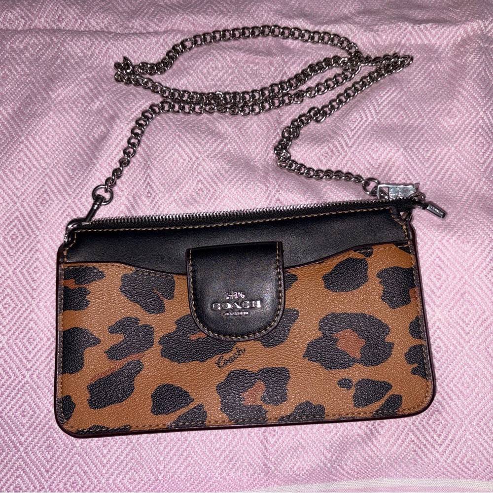 Coach Brown and Black Leopard Print Wristlet